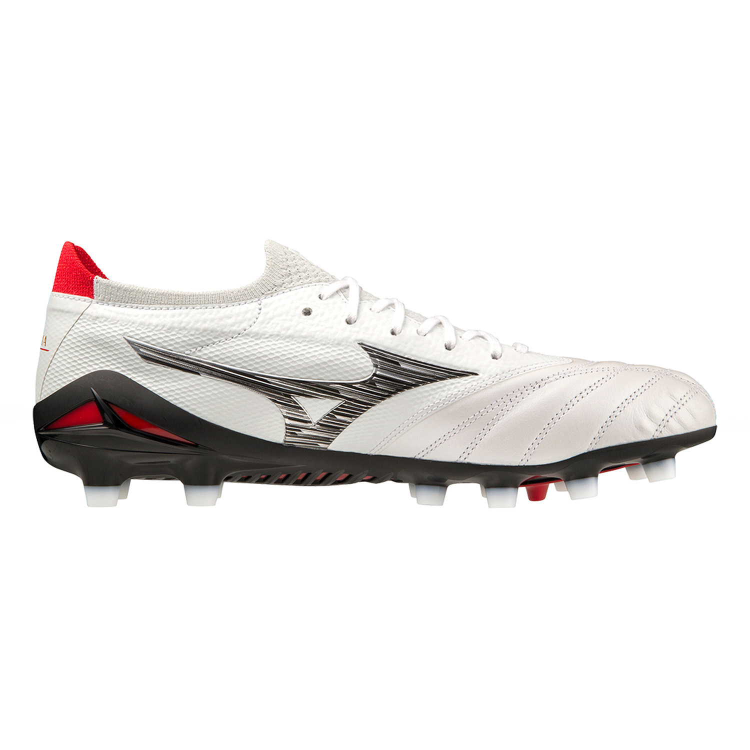 Crampons Mizuno Morelia Neo IV B Japan FG:AG Blanc et noir P1GA234009 Medial