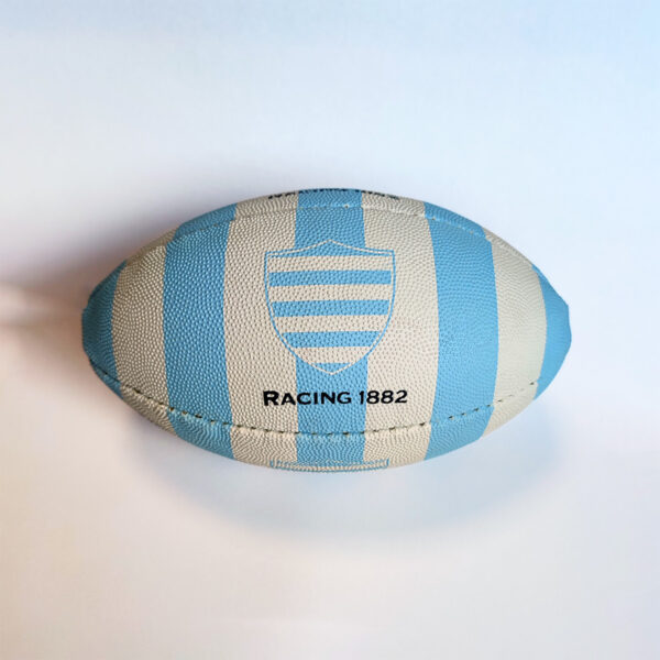 Ballon de rugby Gilbert Mini Racing Metro 1882 Rayé Bleu ciel et Blanc Face