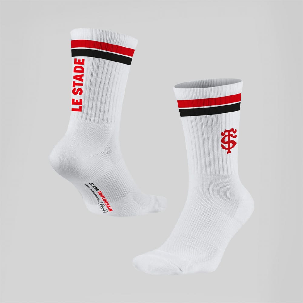 Chaussettes blanches Lifestyle Stade Toulousain Paire Face Lateral et Dos Medial