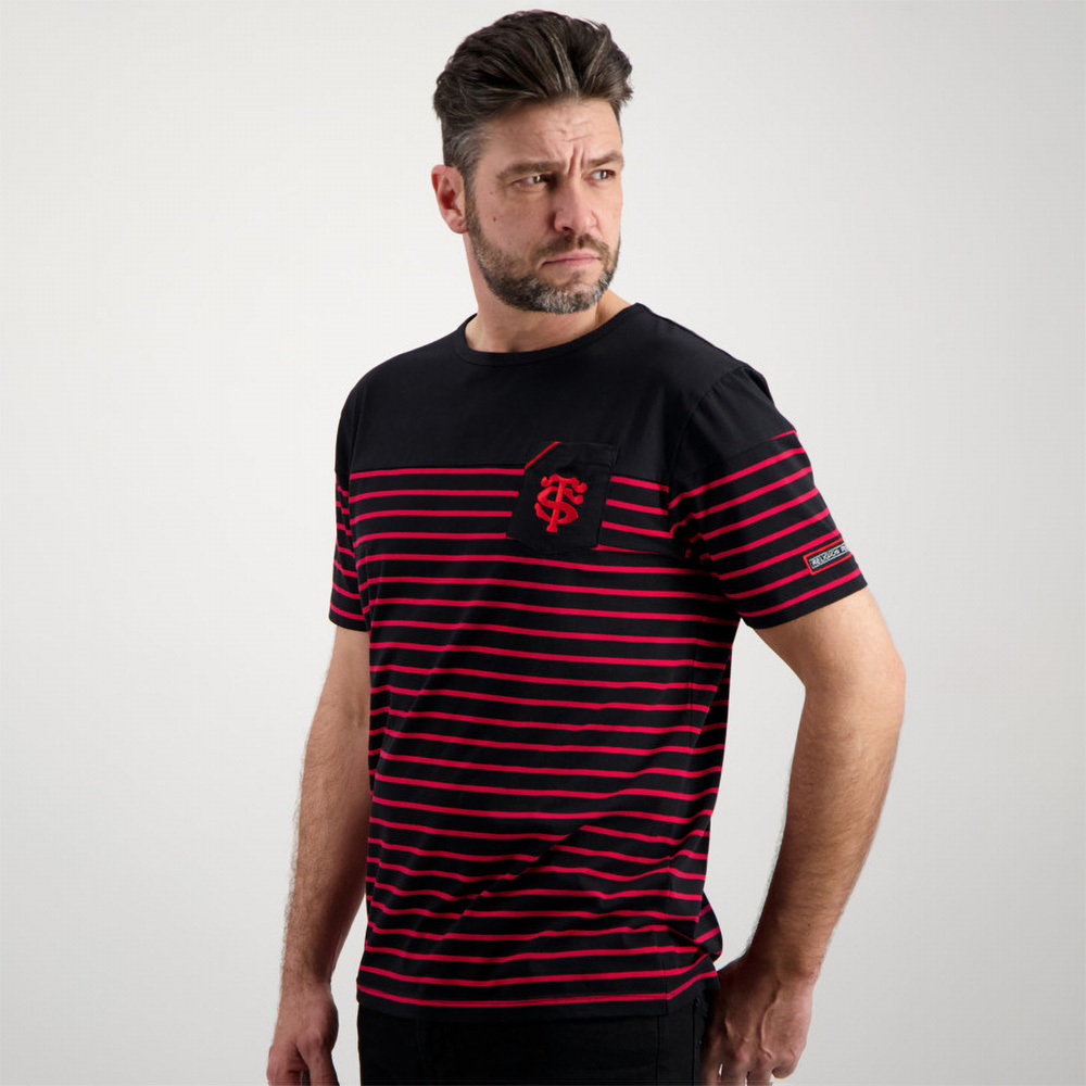 T-shirt Marinière Stade Toulousain x Religion Rugby Noir et Rouge Lateral Face