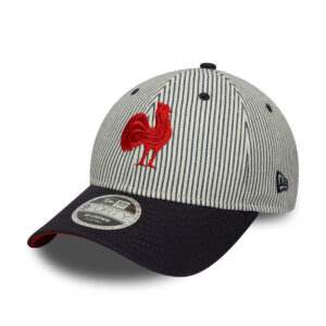 Casquette New Era France Rugby Stripe 9Forty M-Crown Bleu marine et blanc 60684765 Face Lateral