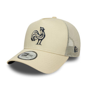 Casquette trucker New Era France Rugby Seasonal Beige et marine 60684760 Face Lateral