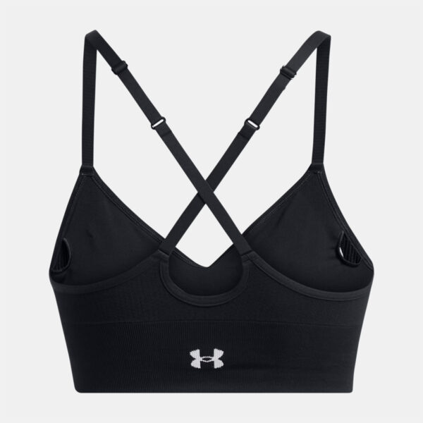 Brassière de sport noire et blanche à maintien léger UA Vanish Seamless pour femme 1384417-001 Dos