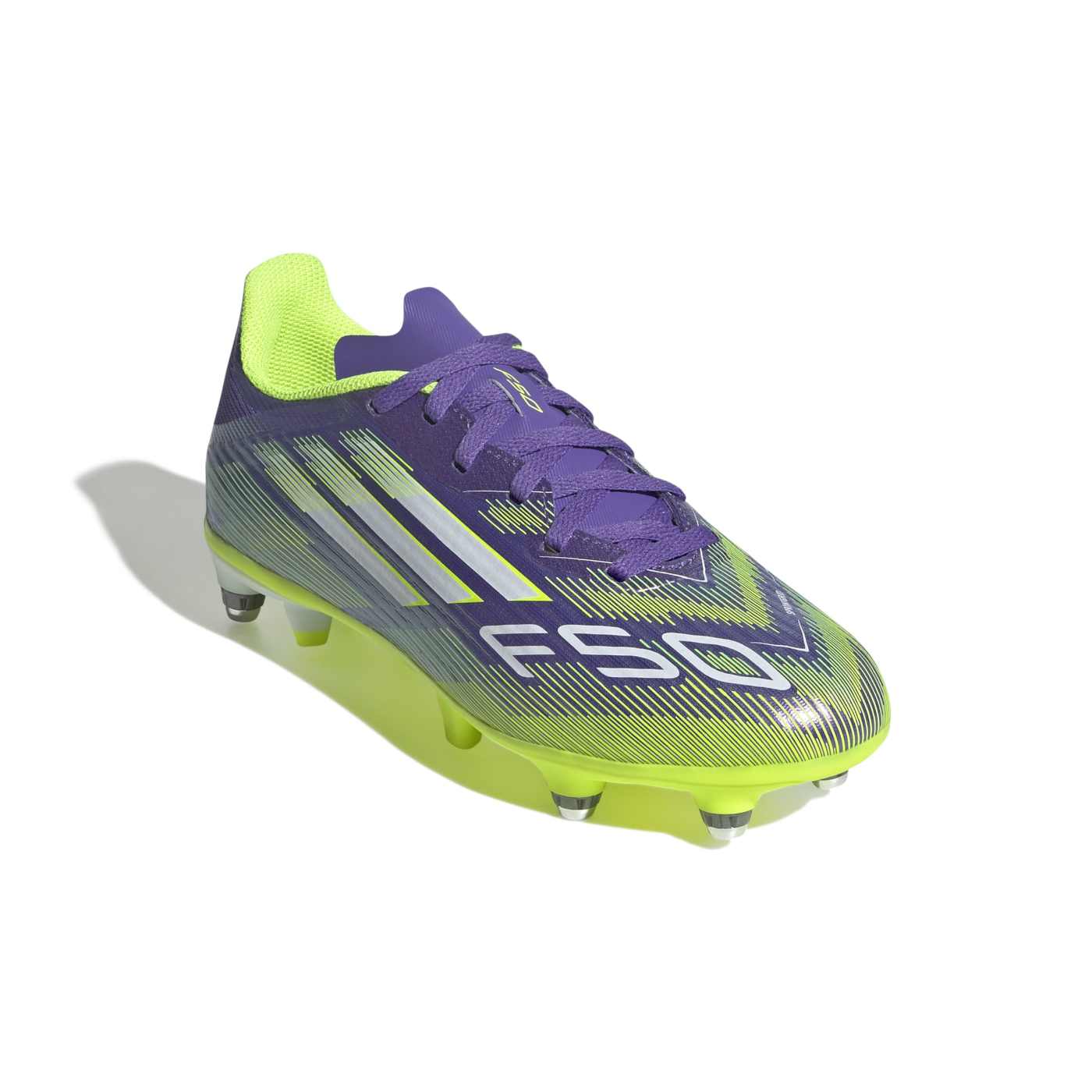 Crampons pour enfant Adidas F50 League SG Violet et jaune citron JI0016 Front Lateral Top