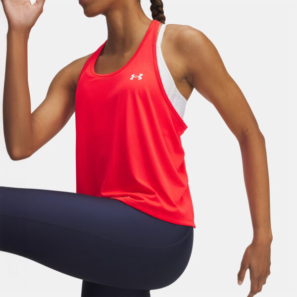Débardeur UA Tech™ Swing pour femme Under Armour Rouge vif 1389854-713 Vue porté detail lateral
