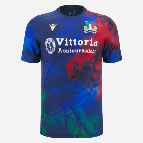 Maillot d'entraînement Italie Rugby pour adulte Macron Bleu, rouge et vert 70009238 Face