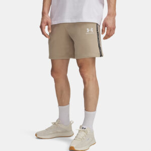 Short à bandes griffées UA Icon Fleece pour homme Under Armour Beige 1390299-299 Vue porté de face