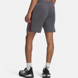 Short à bandes griffées UA Icon Fleece pour homme Under Armour Gris 1390299-025 Vue porté de dos