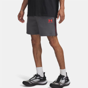 Short à bandes griffées UA Icon Fleece pour homme Under Armour Gris 1390299-025 Vue porté de face