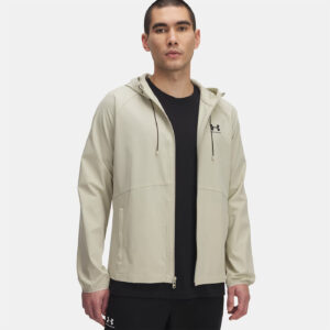 Veste coupe-vent UA Stretch Woven pour homme Under Armour Beige 6003001-289 Vue porté de face