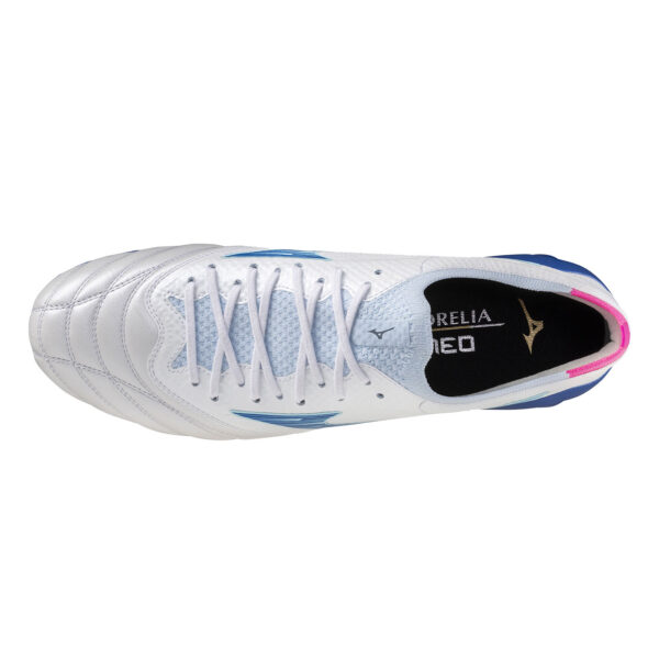 Crampons Mizuno Morelia Neo IV B Elite Blanc, bleu et rose P1GA254225 Top