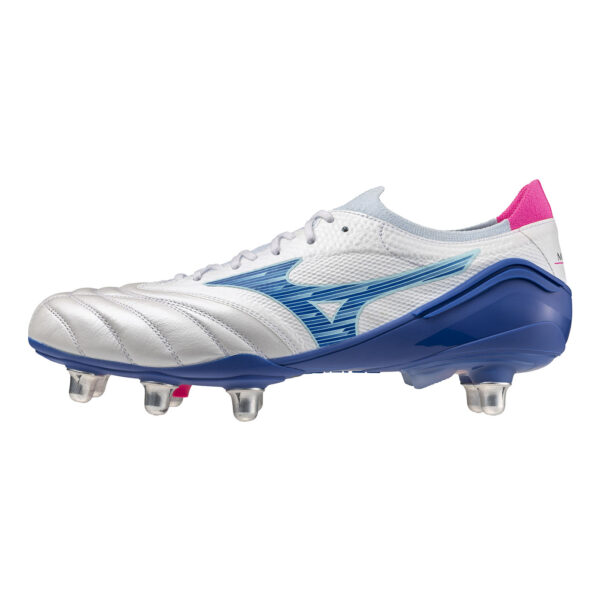 Crampons Mizuno Morelia Neo IV B Elite SI Blanc et bleu P1GC254325 Lateral