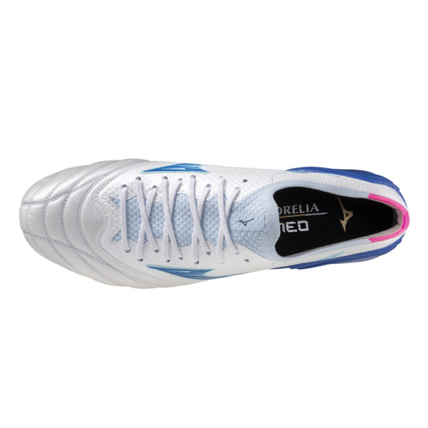 Crampons Mizuno Morelia Neo IV B Elite SI Blanc et bleu P1GC254325 Top