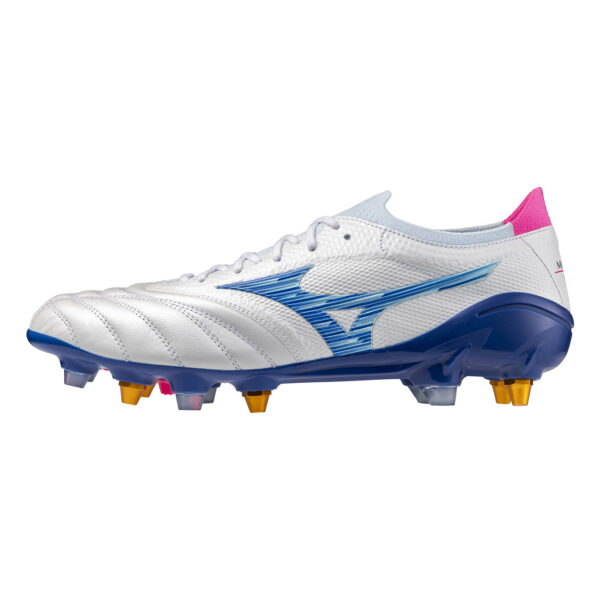 Crampons Mizuno Morelia Neo IV Beta Japan Mix Blanc et bleu P1GC254025 Lateral