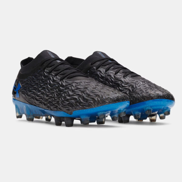 Crampons de football UA Magnetico Elite 5 FG Noir et bleu 6000544-001 Pair Lateral Top Front