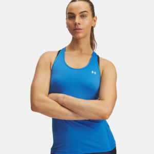 Débardeur pour femme UA HeatGear® Armour Racer Bleu atlantis 1328962-402 Vue porté de face