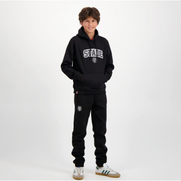Sweat à capuche Adi Stade Toulousain pour enfant Hoodie Noir Vue porté de face ensemble