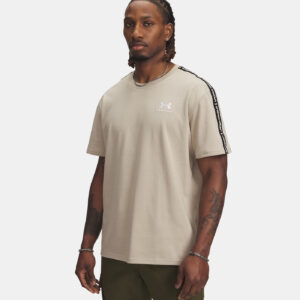 T-shirt à bandes griffées UA Icon Heavyweight pour homme Beige 1390300-299 Vue porté de face