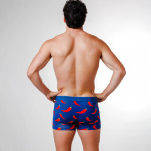 Boxer Premium 2.0 Budgy Smuggler Bleu Zizanie des Piments Rouges Vue porté de dos