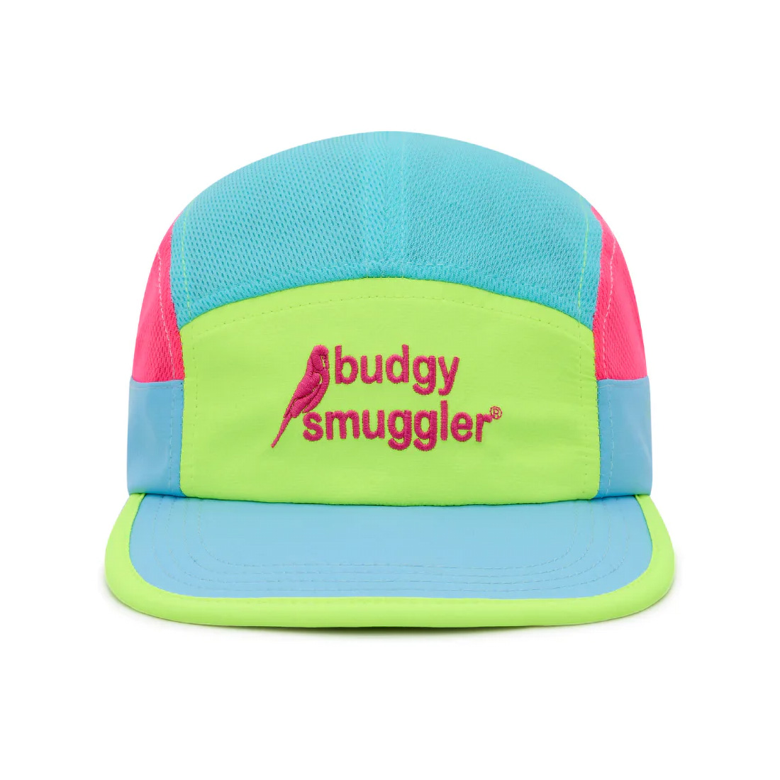 Casquette de running Budgy Smuggler Jaune, Bleu et Rose Face