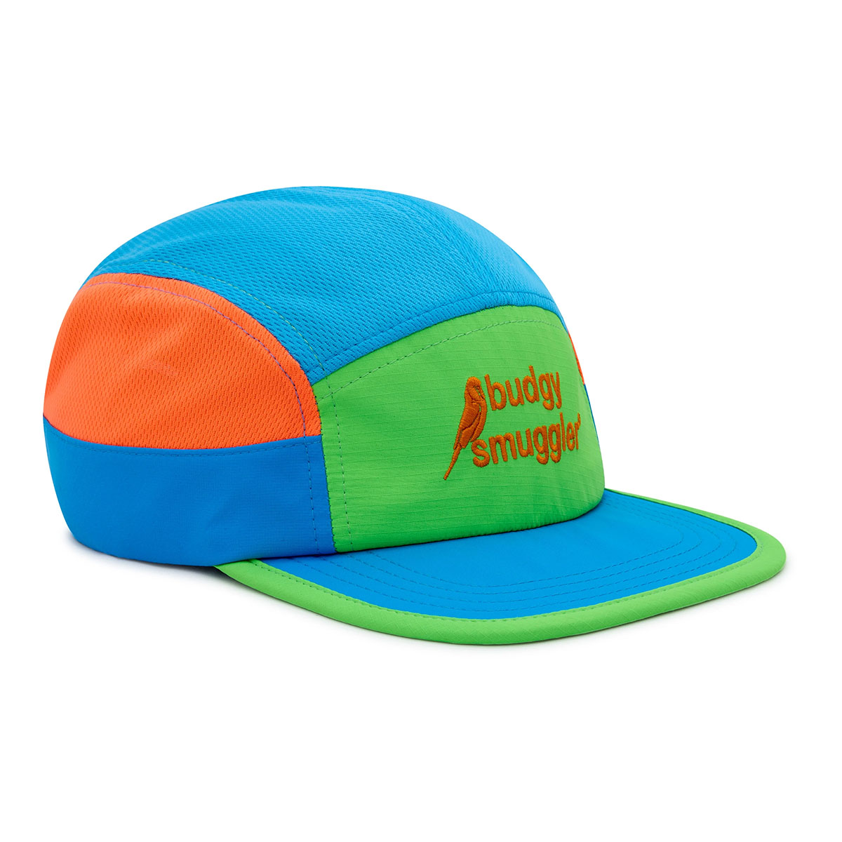 Casquette de running Budgy Smuggler Vert, Orange et Bleu Face Lateral