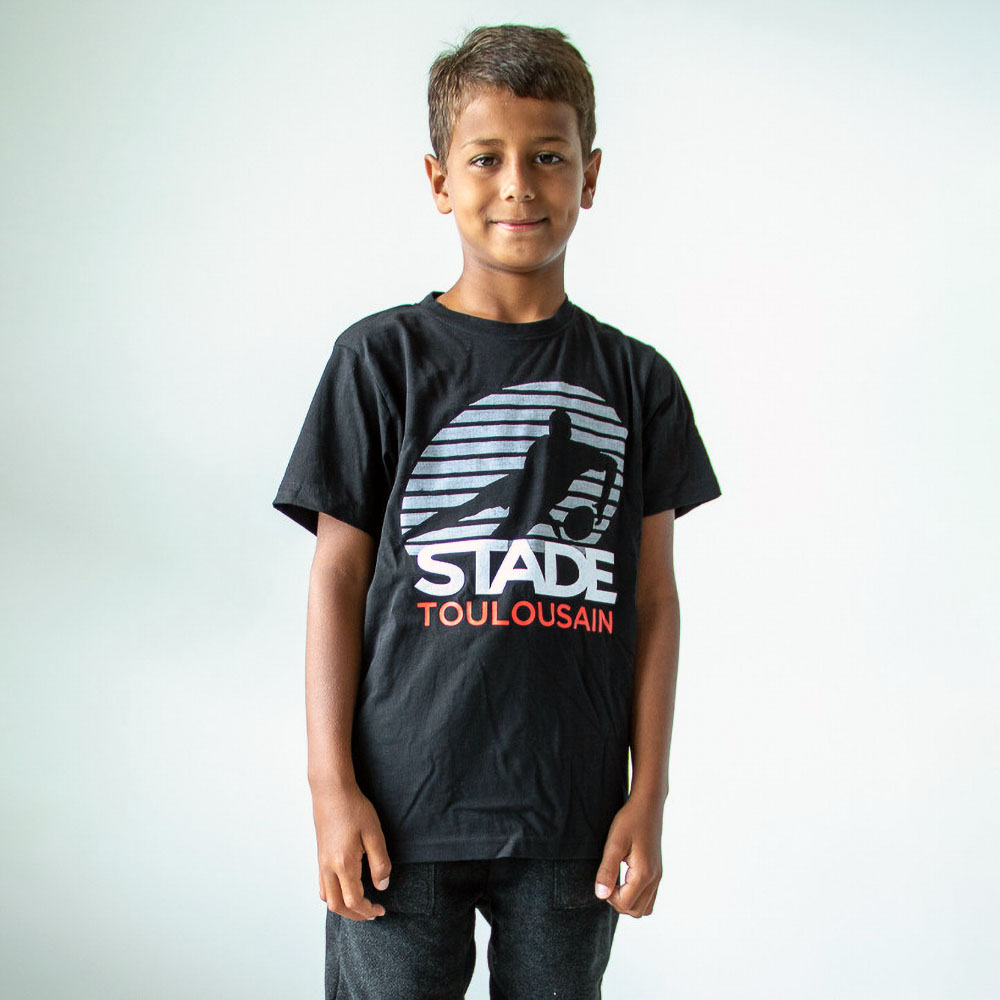 T-shirt pour enfant Teeappli Stade Toulousain Rugby Noir Vue porté de face