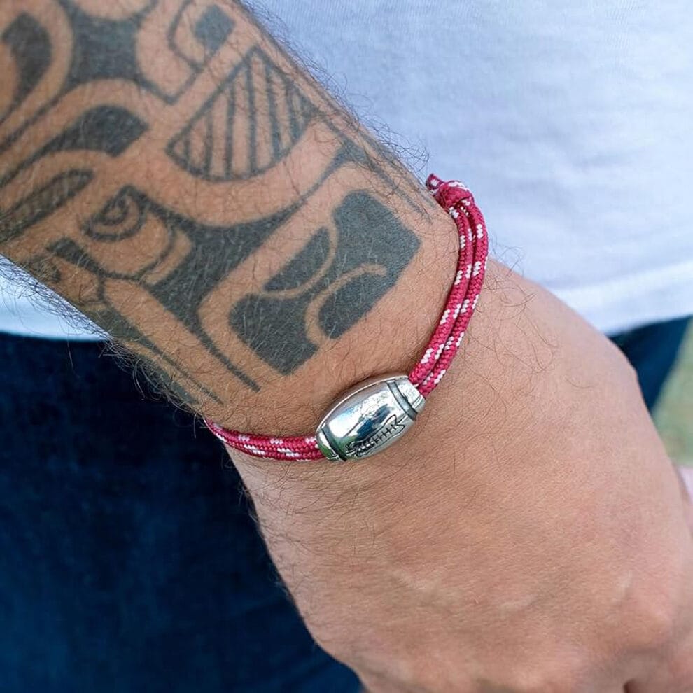 Bracelet Rugby Ajustable – Perle Ballon En Inox, Cordon Bleu-blanc-rouge, Fabriqué En France, Cadeau Idéal Pour Fans Du XV De France Et Du Stade Toulousain