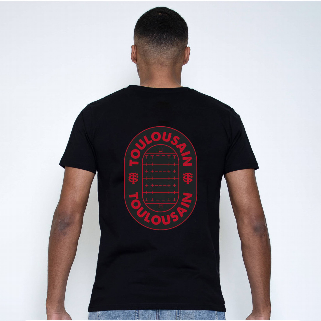 T-shirt Noir Toulousain Coton Bio pour Homme Vue porté de dos