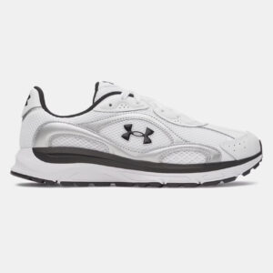Chaussure UA Tech Runner pour homme Under Armour Blanc, argent et noir 6011293-102 Lateral
