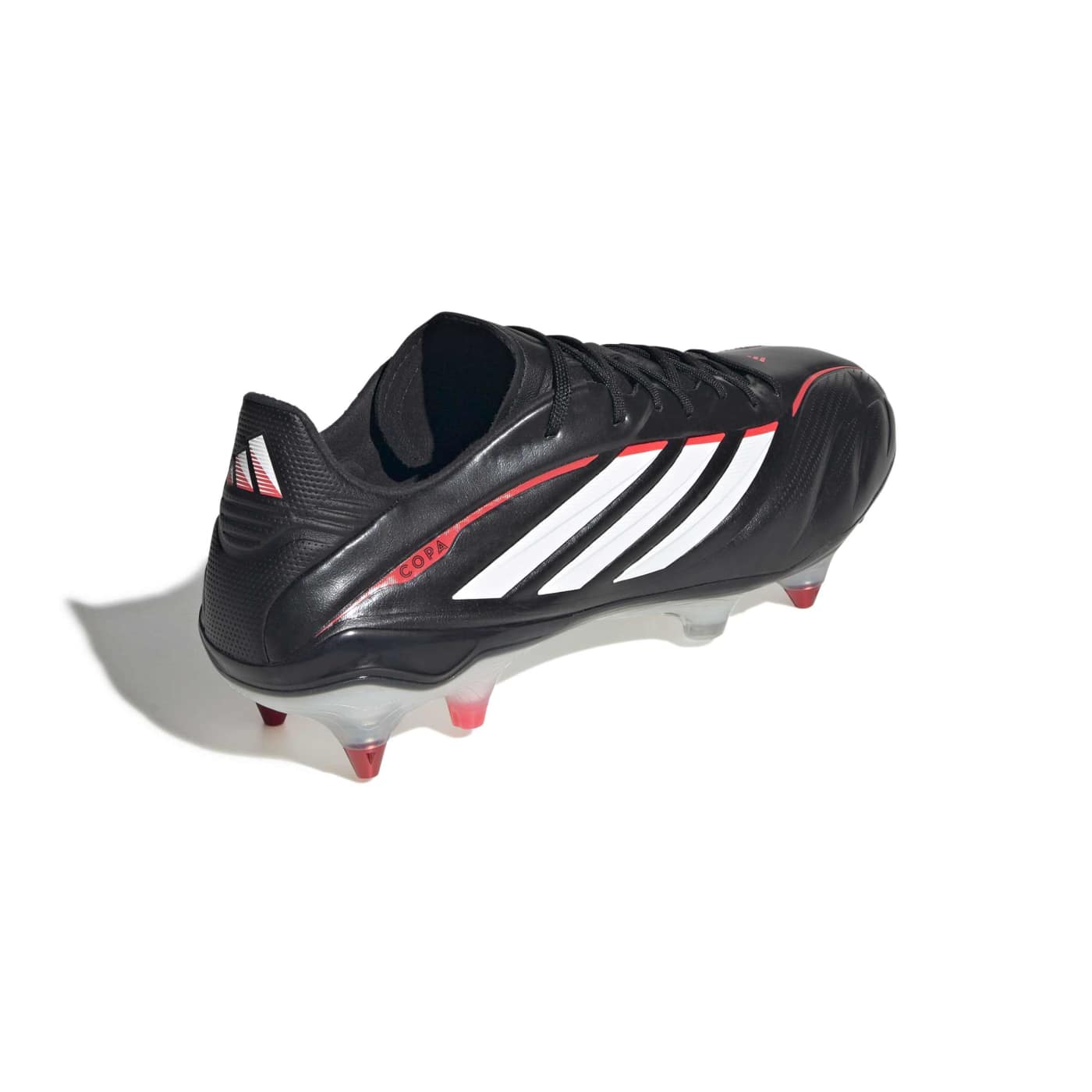 Crampons Adidas Copa Pure IV Elite SG Noir, blanc et rouge JQ0408 Back Lateral Top