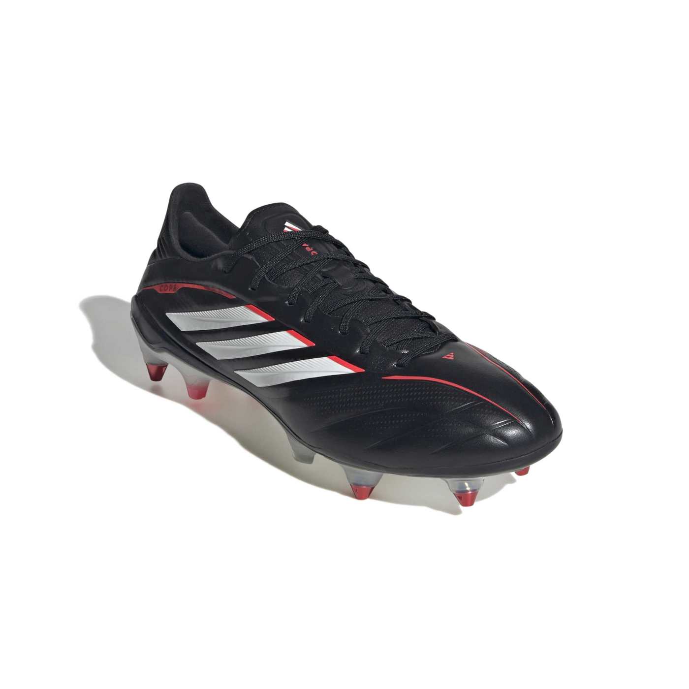 Crampons Adidas Copa Pure IV Elite SG Noir, blanc et rouge JQ0408 Front Lateral Top