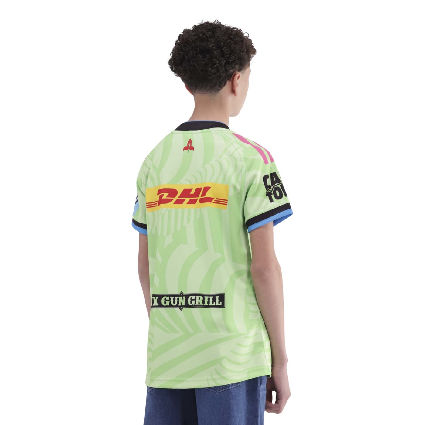 Maillot Extérieur Stormers URC pour enfant Adidas Vert citron KK8341 Vue porté de dos lateral
