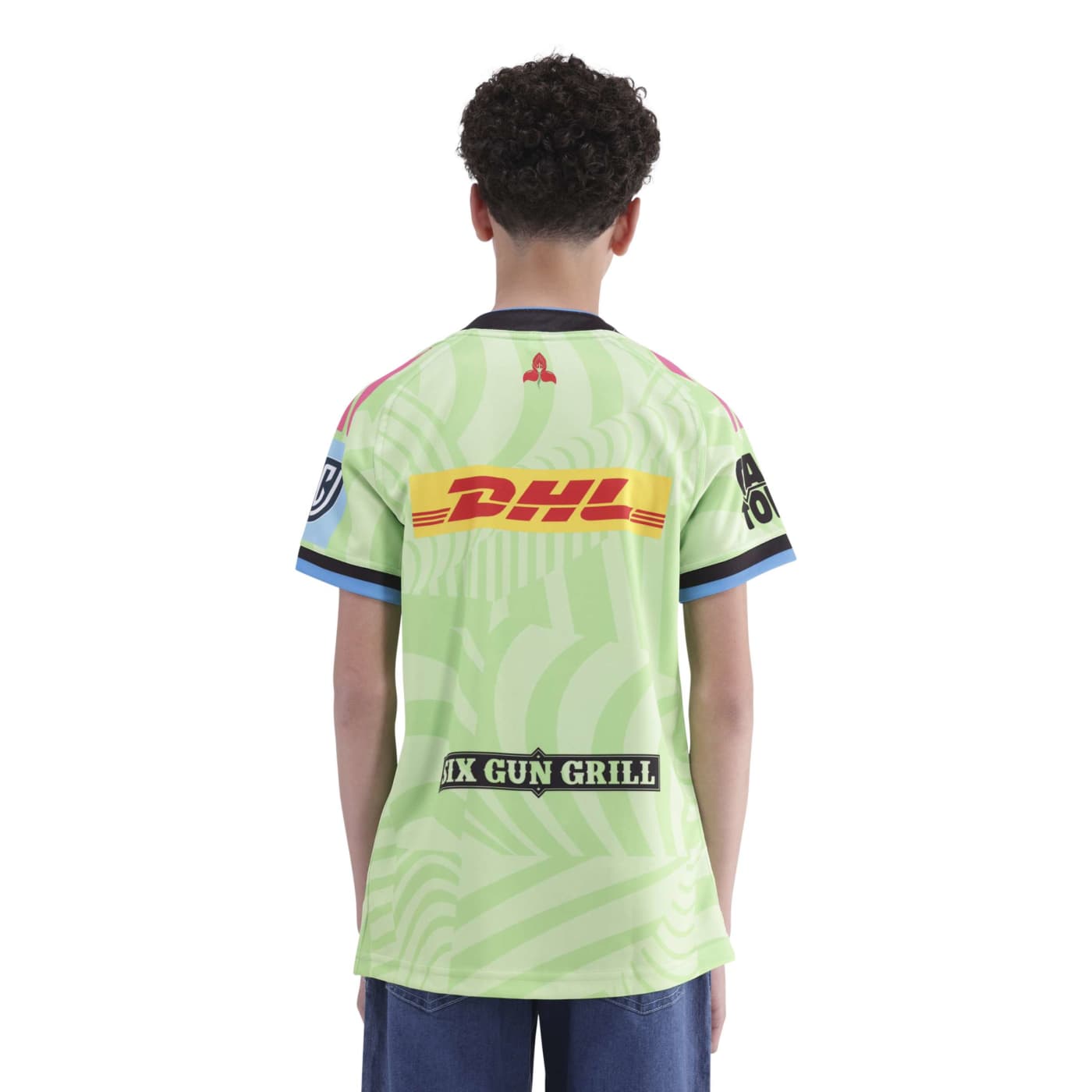 Maillot Extérieur Stormers URC pour enfant Adidas Vert citron KK8341 Vue porté de dos