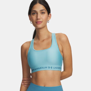 Brassière de sport Under Armour® à dos croisé et maintien modéré Bleu ciel 1361034-425 Vue porté de face