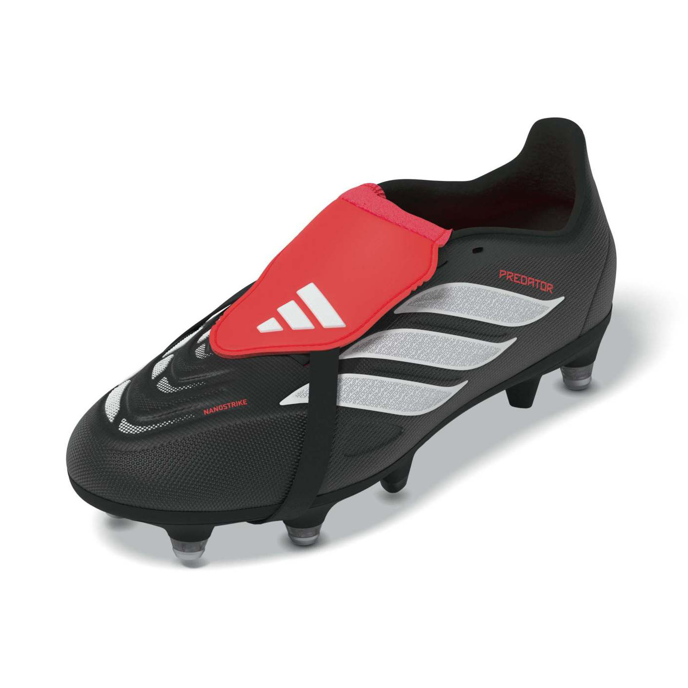 Crampons Junior Adidas Predator League FT SG Noir et rouge JR7891 Face Lateral Top