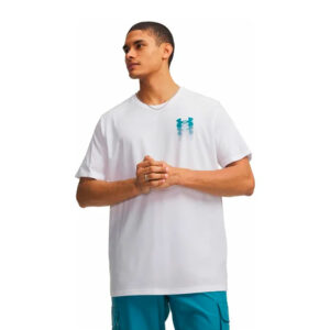 T-shirt UA Blur Logo pour homme Under Armour Blanc 6009245-100 Vue porté de face