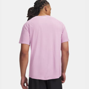 T-shirt UA Tech™ texturé pour homme Under Armour Rose aube 1382796-669 Vue porté de dos