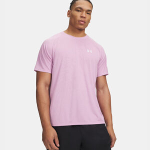 T-shirt UA Tech™ texturé pour homme Under Armour Rose aube 1382796-669 Vue porté de face