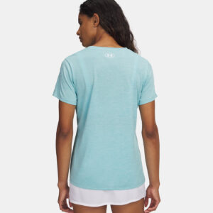T-shirt UA Tech™ Twist pour femme Under Armour Bleu ciel 1384227-425 Vue porté de dos