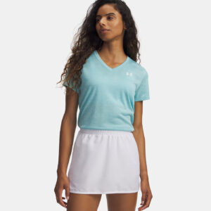 T-shirt UA Tech™ Twist pour femme Under Armour Bleu ciel 1384227-425 Vue porté de face