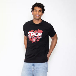 T-shirt manches courtes Homme Supporter 01 Stade Toulousain Rugby Noir Vue porté de face