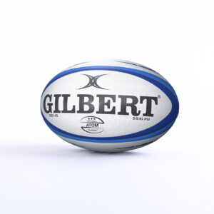 Ballon de rugby Match Atom Gilbert Blanc et bleu Taille 4.5 Face