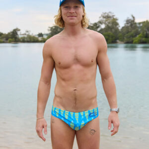 Maillot de bain Budgy Smuggler Sardines Bleu et jaune Vue porté de face