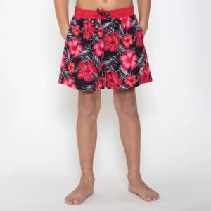 Short de bain pour Enfant Maflower Stade Toulousain Rouge et noir Vue porté de face