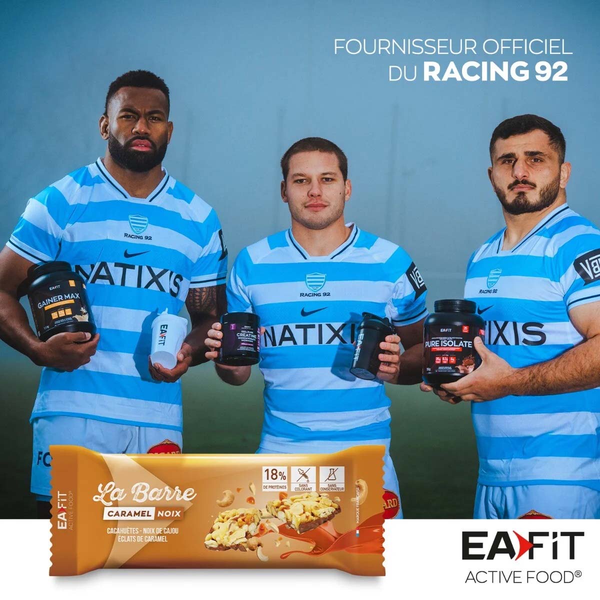 Barre Protéinée Noix de cajou, cacahuètes et caramel EAFit Racing 92