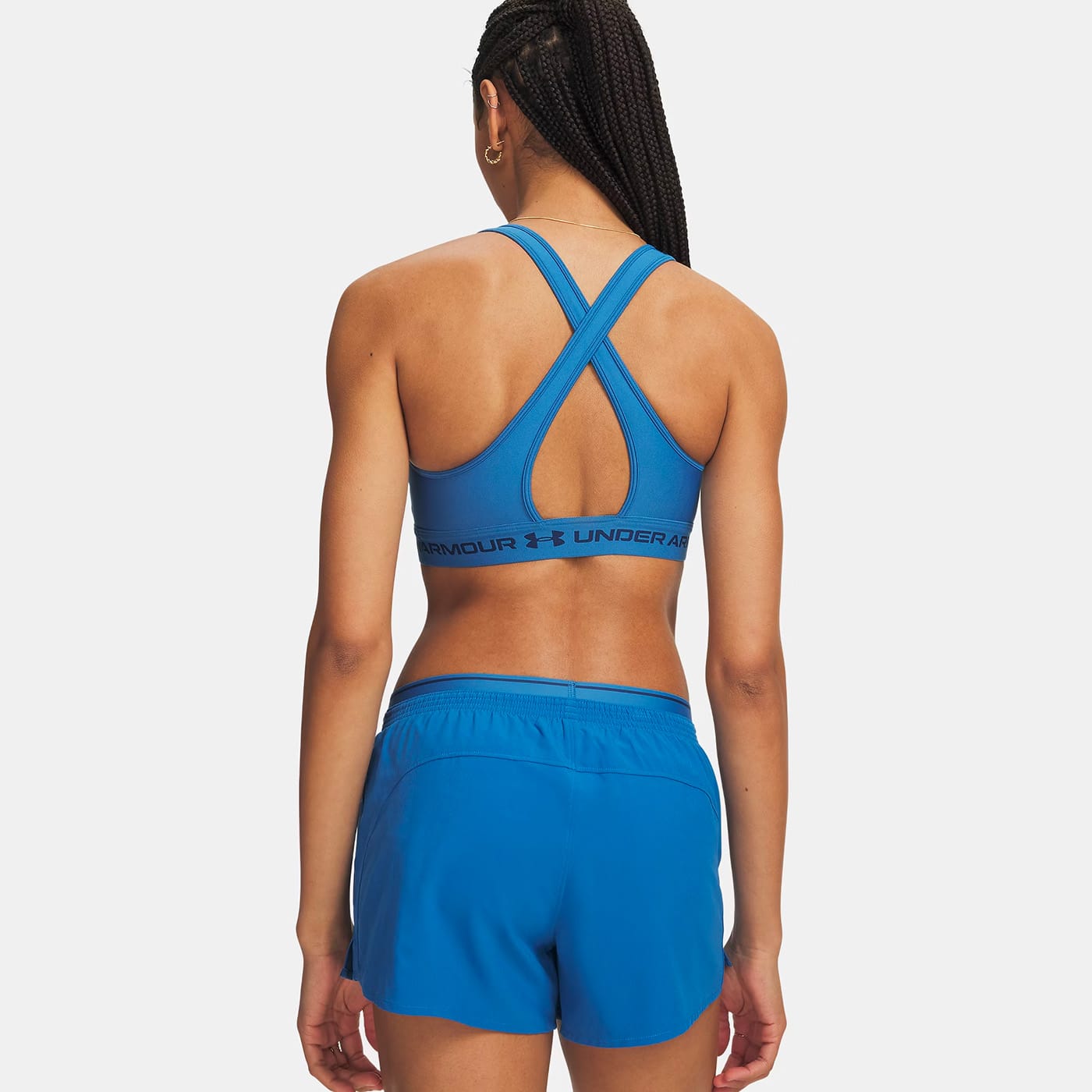 Brassière de sport Under Armour® à dos croisé et maintien modéré Bleu 1361034-430 Vue porté de dos