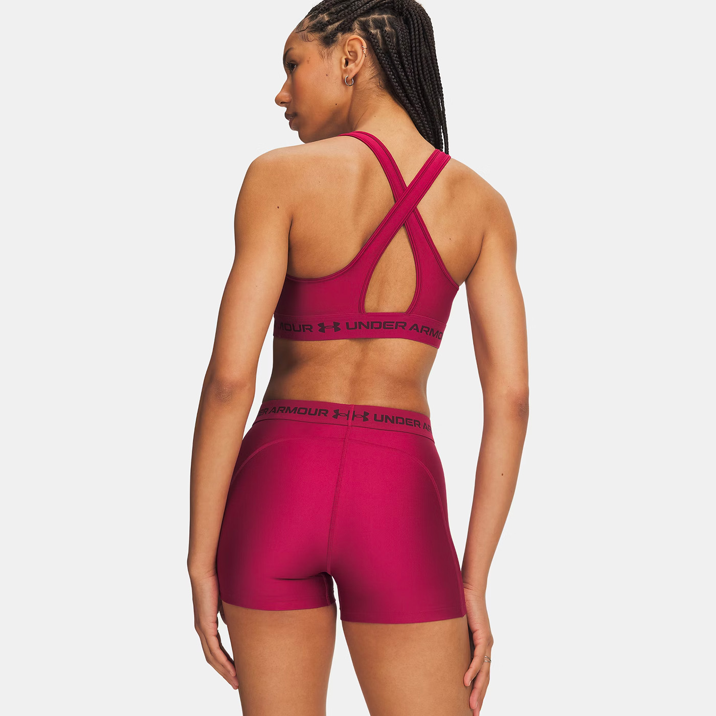 Brassière de sport Under Armour® à dos croisé et maintien modéré Rouge bordeaux 1361034-622 Vue porté de dos