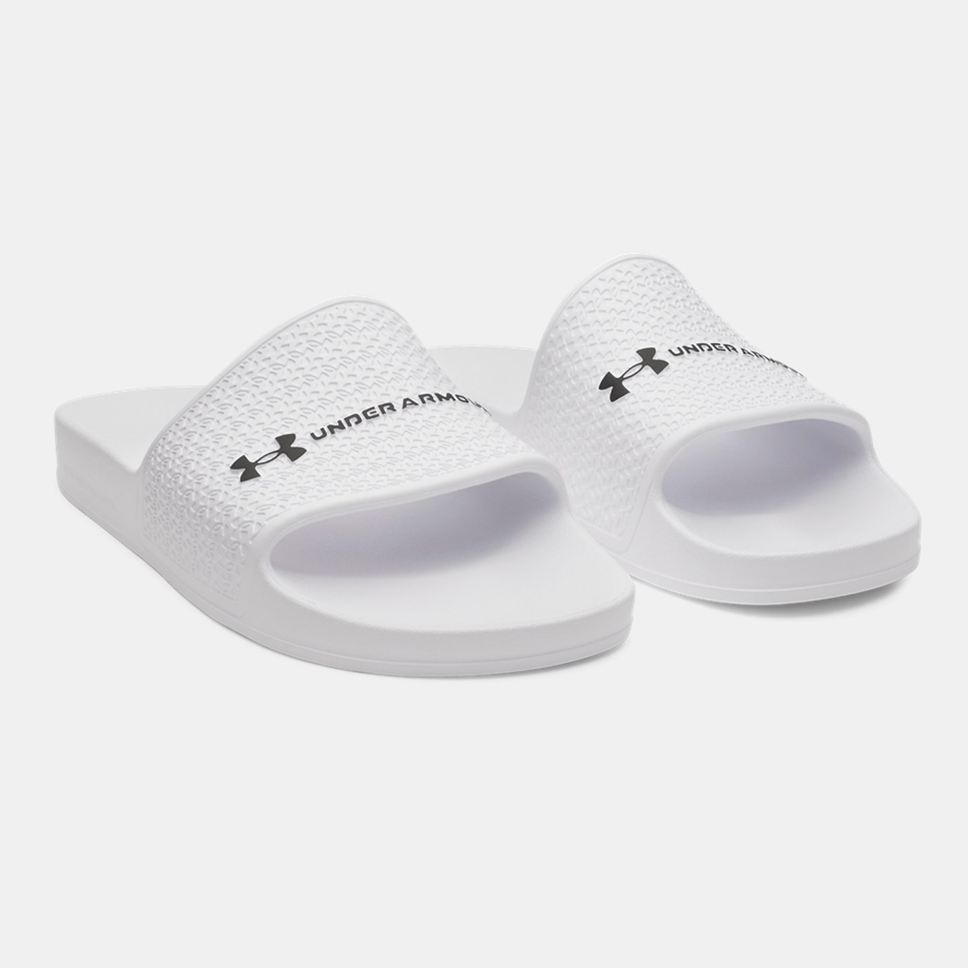 Claquettes UA ARMR Shower Under Armour Blanc 6007528-100 Pair Lateral Front Top