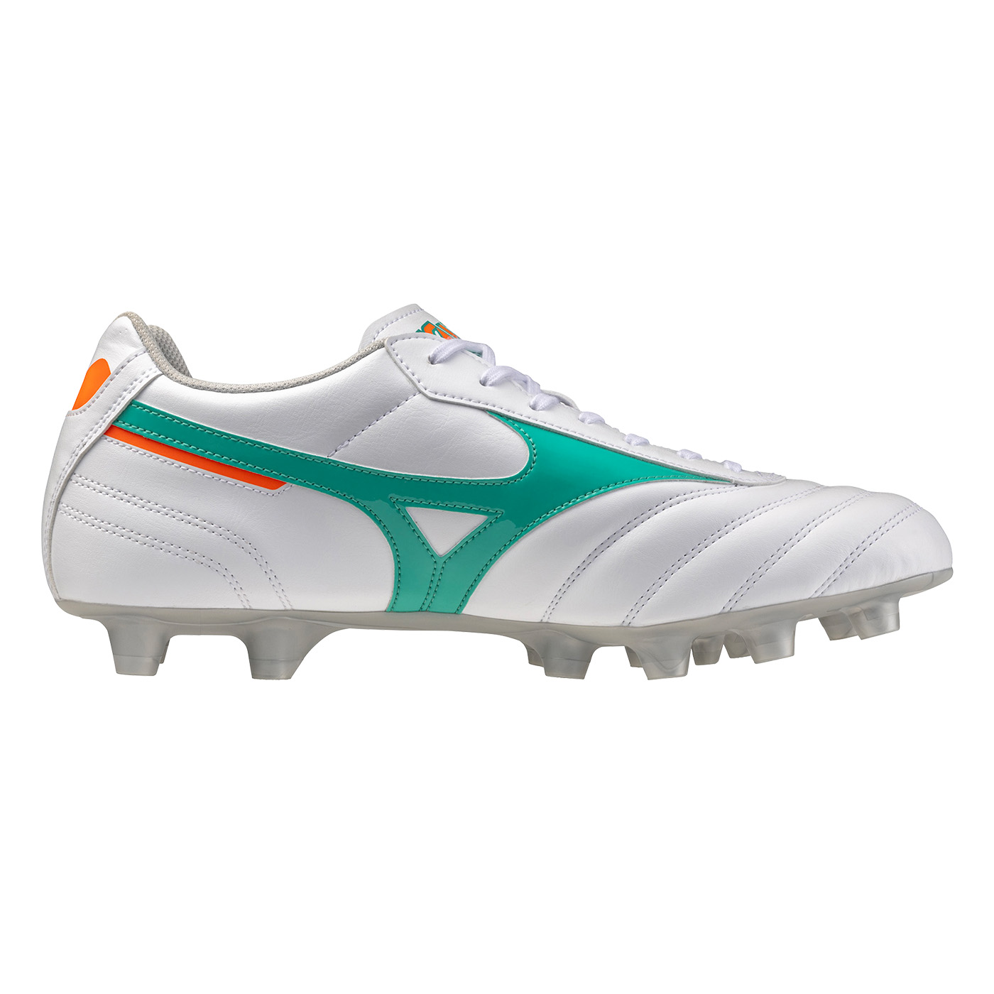 Crampons Mizuno Morelia II Club Blanc, turquoise et orange P1GA260835 Medial