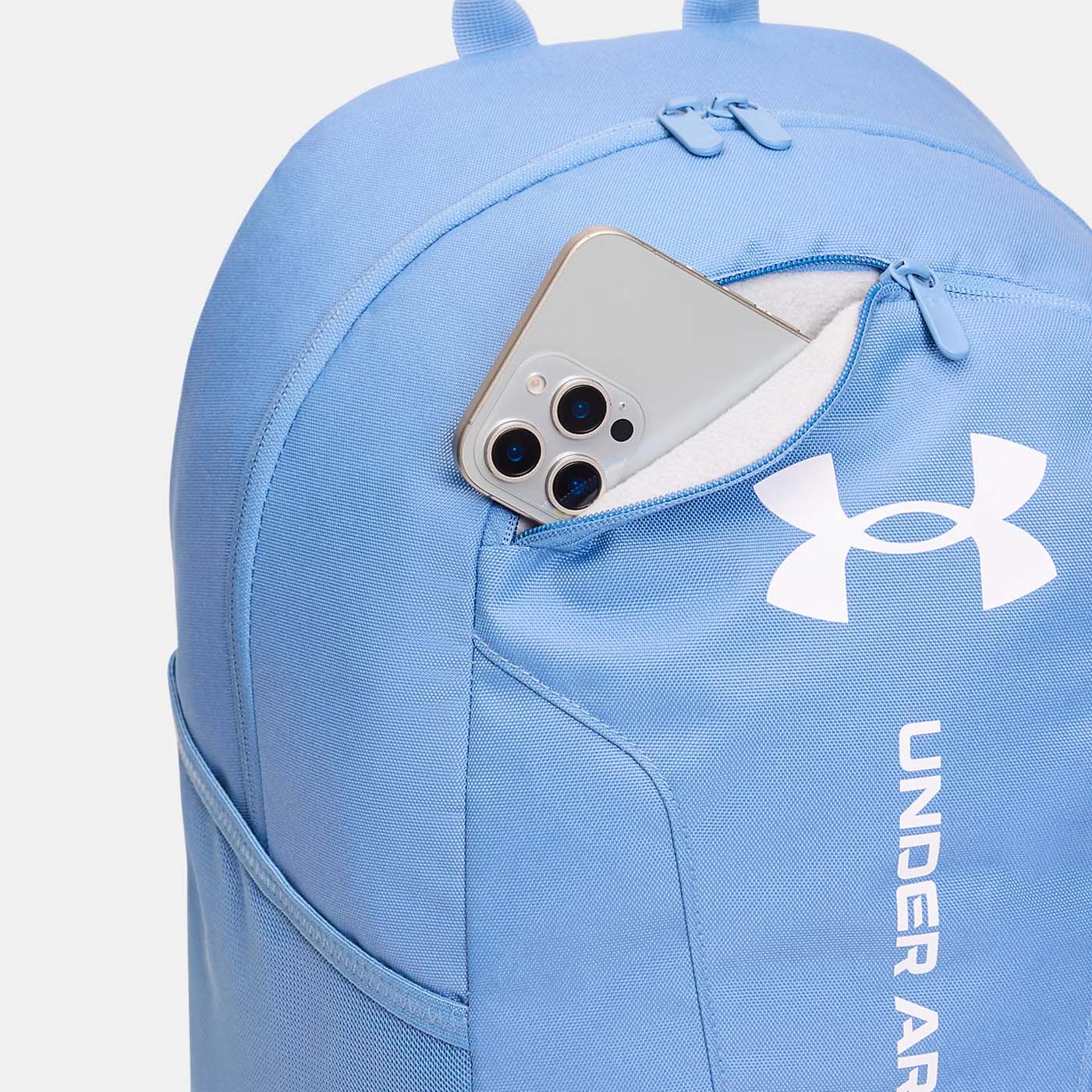 Sac à dos de sport UA Hustle Lite Bleu ciel 26,5L 6000399-476 Detail Face
